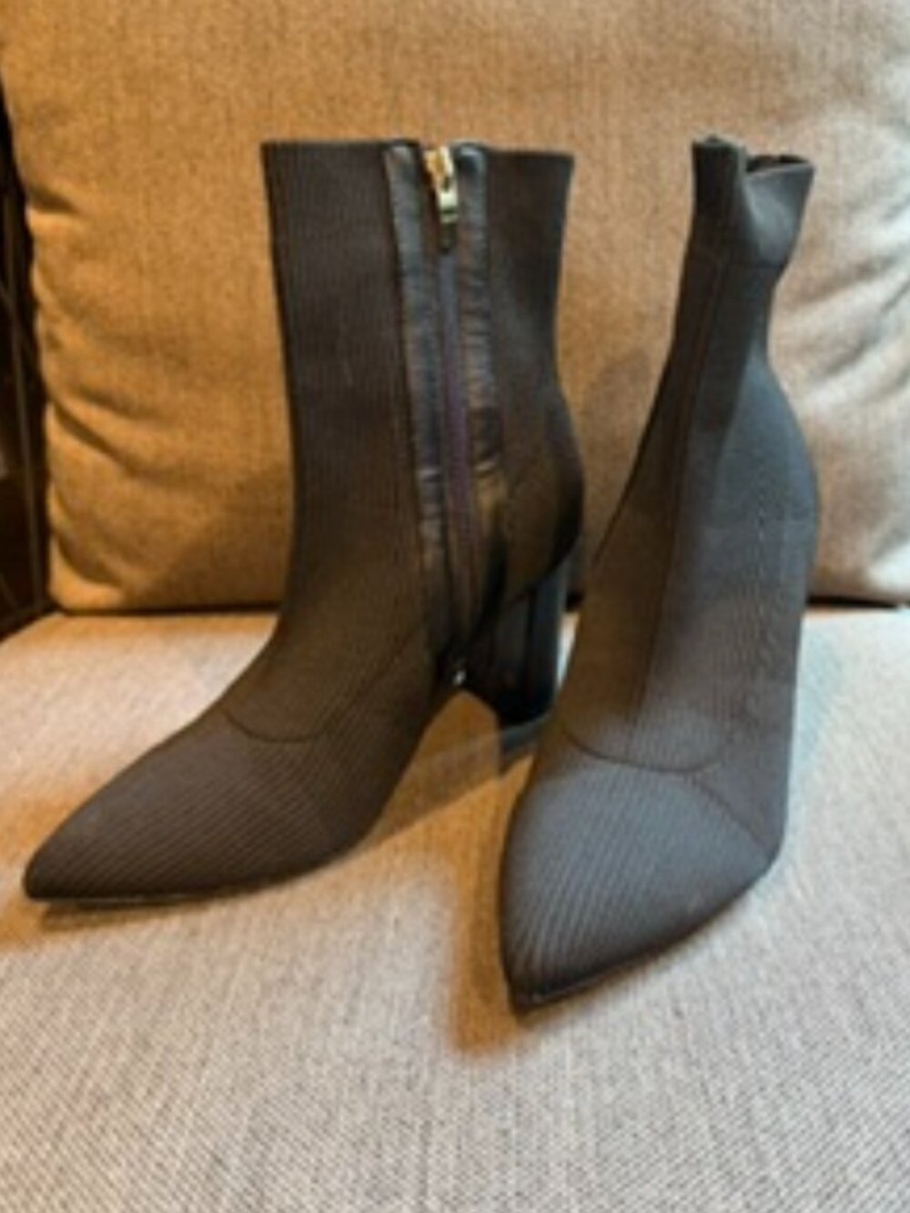 Marc Fisher Black Knit Sock Booties | Pointed Toe | Block Heel | Size 6M